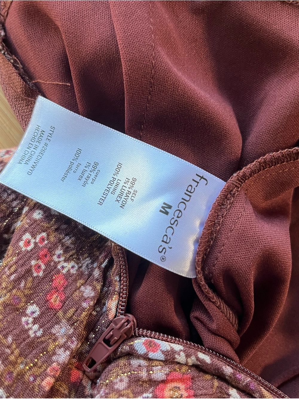 Francesca's Collections Floral Boho Burgundy Romper with Corset Style Ties - Picture 13 of 13